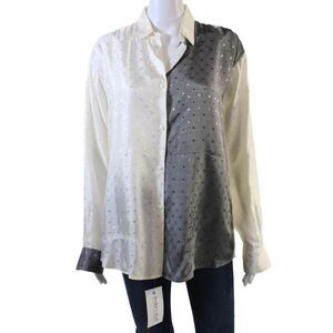 Kimberly Taylor Womens Two-Toned Polka Dot Blouse Top Black Size M